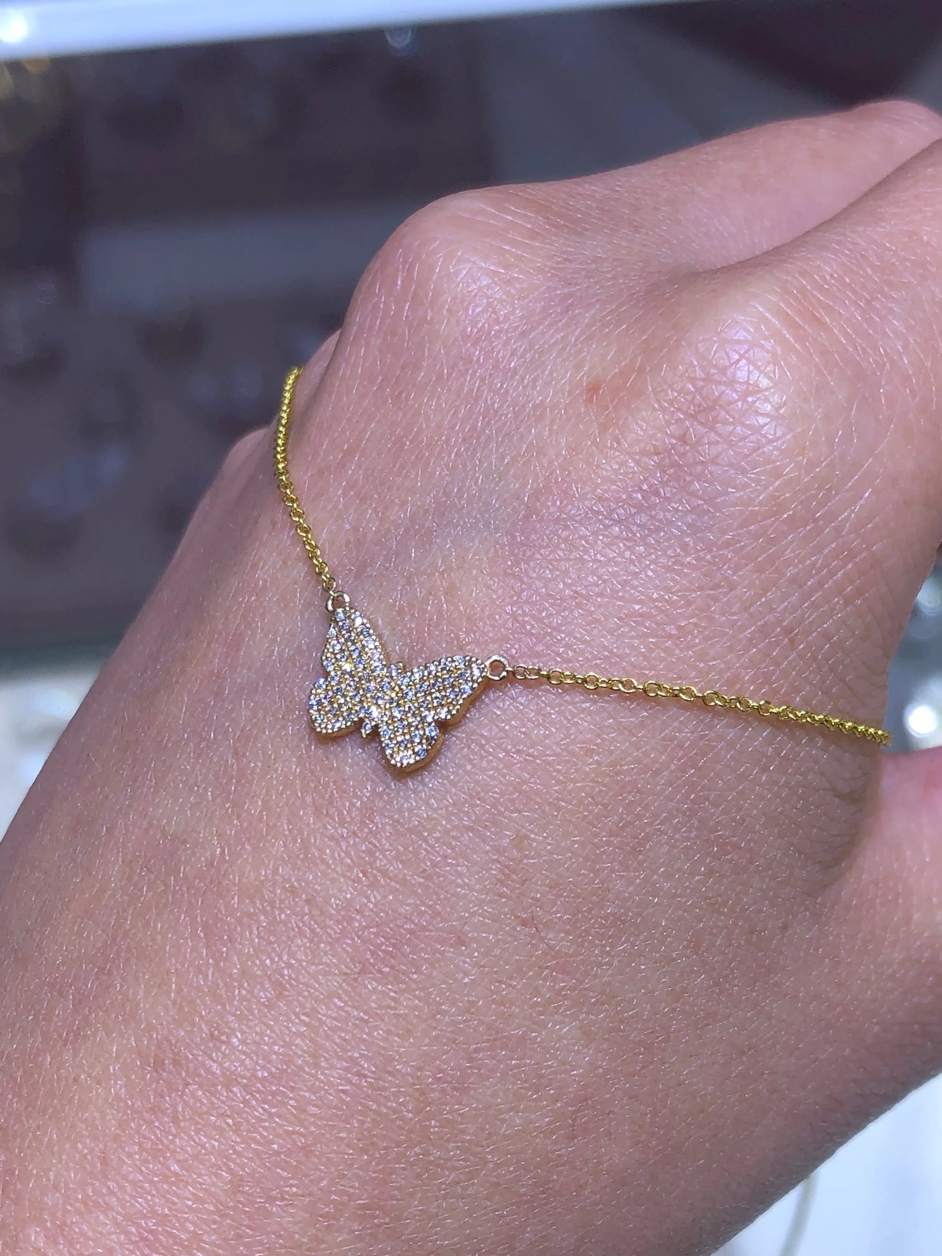 14K Gold Butterfly Pavé Diamond Pendant