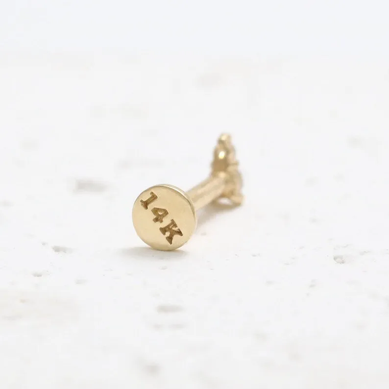 14k Gold Minimal Cz or Genuine Diamond Cartilage Tragus Triangle Internally Internal Threaded Labret For Women Girls Men