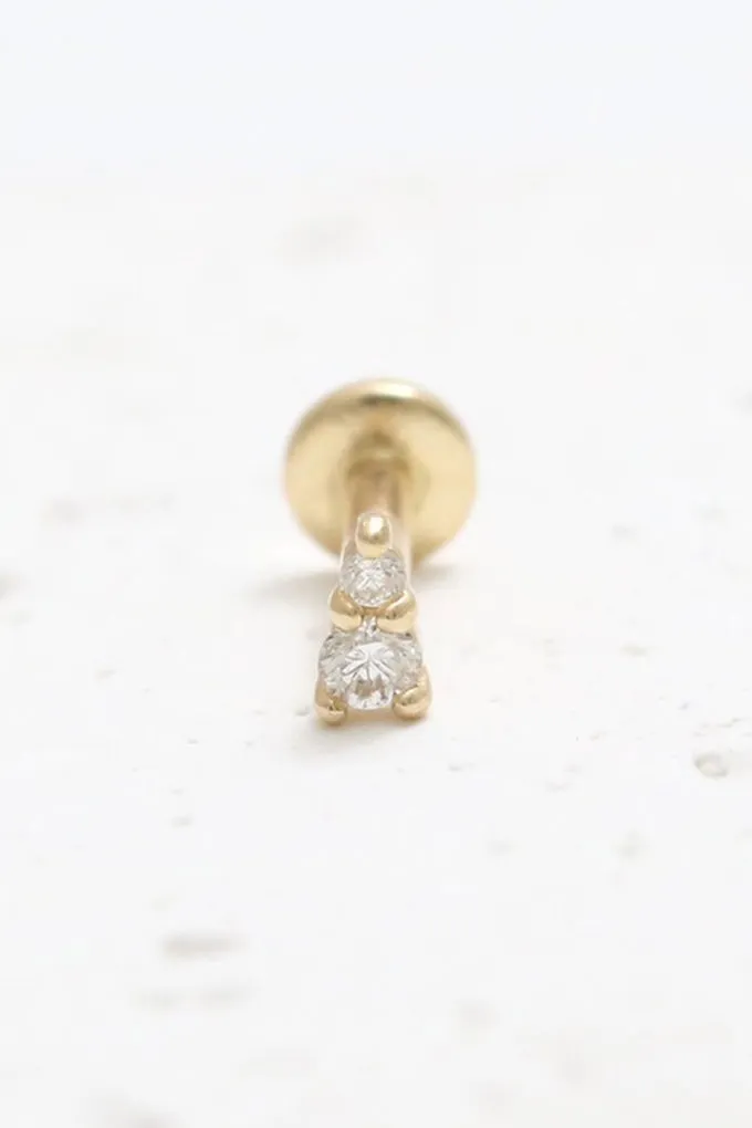 14k Gold Minimal Cz or Genuine Diamond Cartilage Tragus Triangle Internally Internal Threaded Labret For Women Girls Men