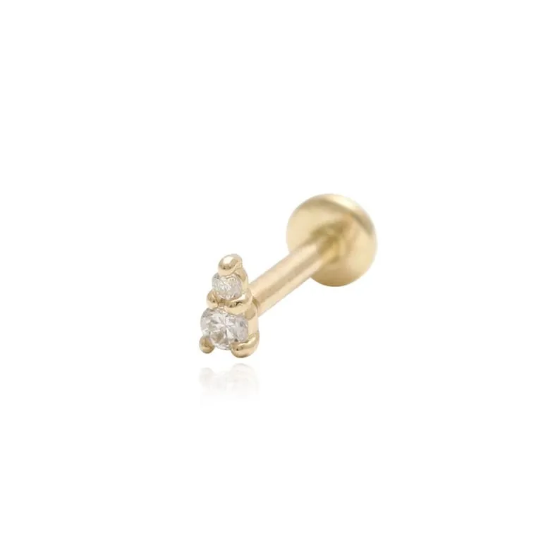 14k Gold Minimal Cz or Genuine Diamond Cartilage Tragus Triangle Internally Internal Threaded Labret For Women Girls Men