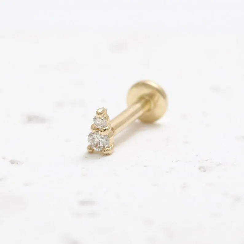 14k Gold Minimal Cz or Genuine Diamond Cartilage Tragus Triangle Internally Internal Threaded Labret For Women Girls Men