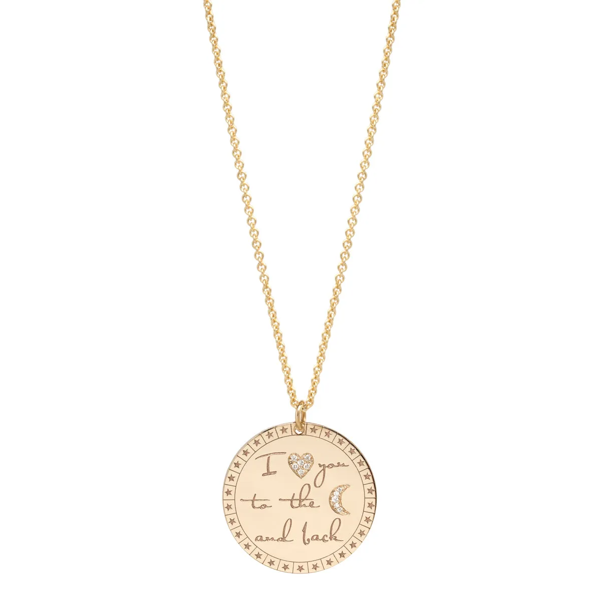 14k Large I love you to the moon & back Mantra Necklace