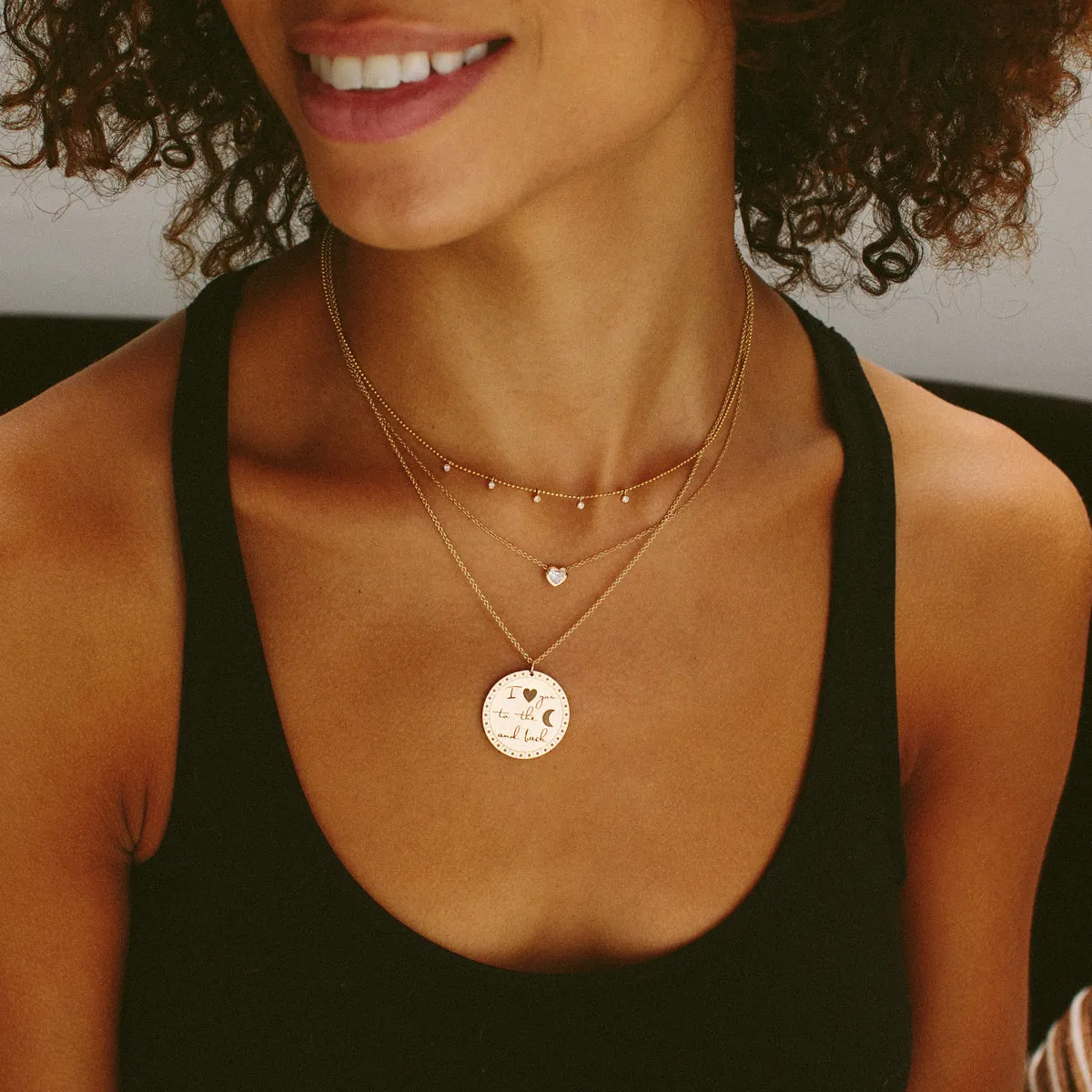 14k Large I love you to the moon & back Mantra Necklace