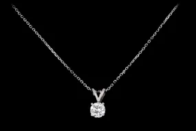 14K White Gold 0.66 Carat Round Brilliant Diamond Solitaire Pendant Necklace