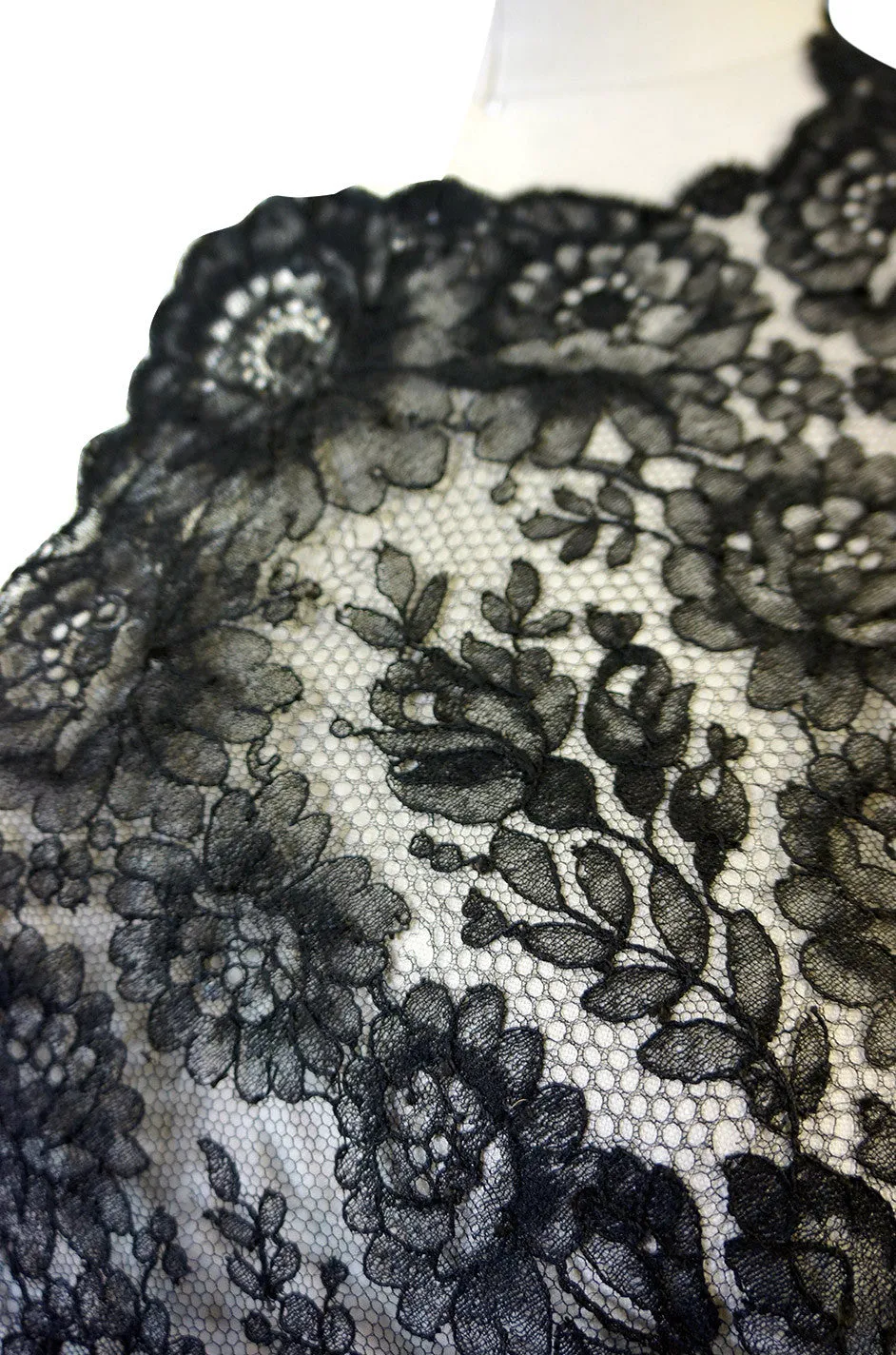 1860s Huge Chantilly Lace Black Shawl