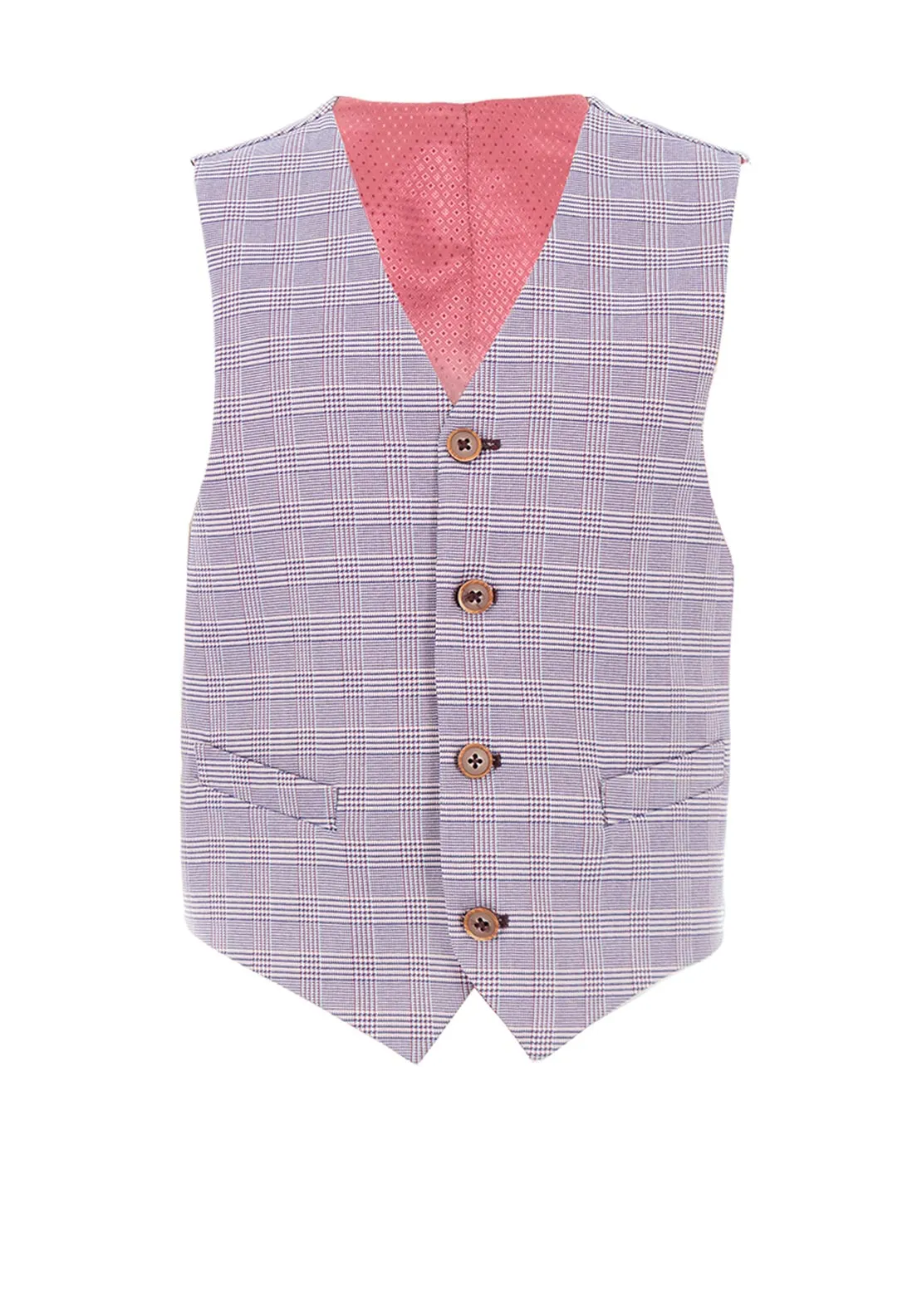 1880 Club Boys Doyle 55146 Check Waistcoat, Dusty Pink