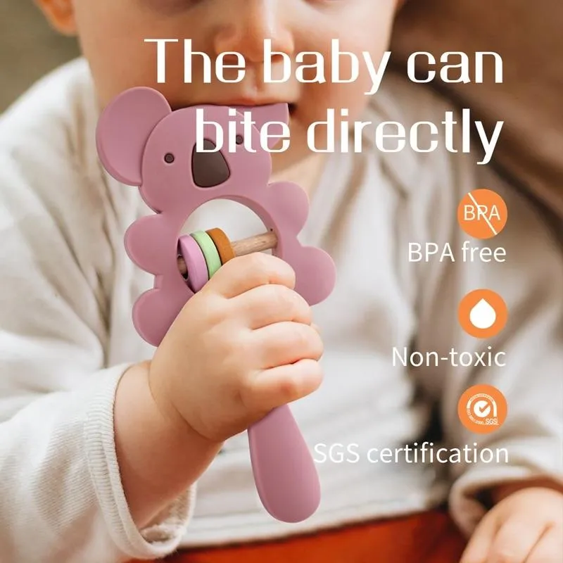 1PCS Baby Silicone Rattle Koala Toys Baby Teether Play Gym Montessori Food Grade Stroller Bed Bell Pacifier Educational Baby Ite