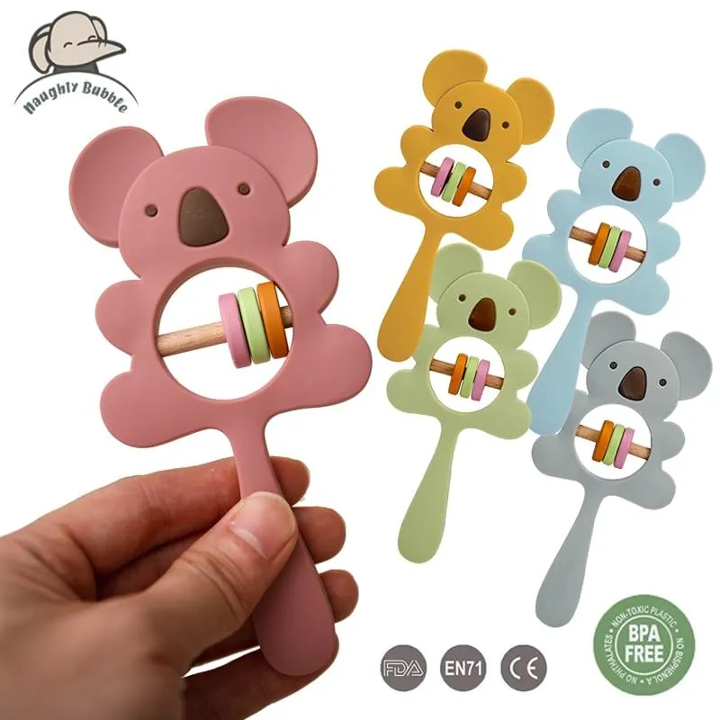 1PCS Baby Silicone Rattle Koala Toys Baby Teether Play Gym Montessori Food Grade Stroller Bed Bell Pacifier Educational Baby Ite