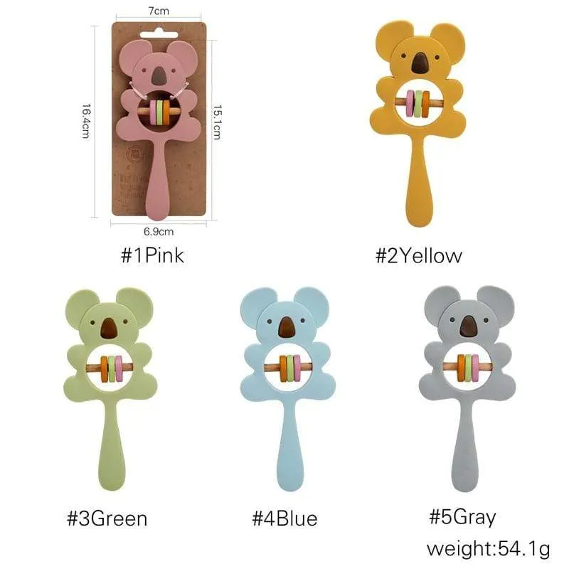 1PCS Baby Silicone Rattle Koala Toys Baby Teether Play Gym Montessori Food Grade Stroller Bed Bell Pacifier Educational Baby Ite