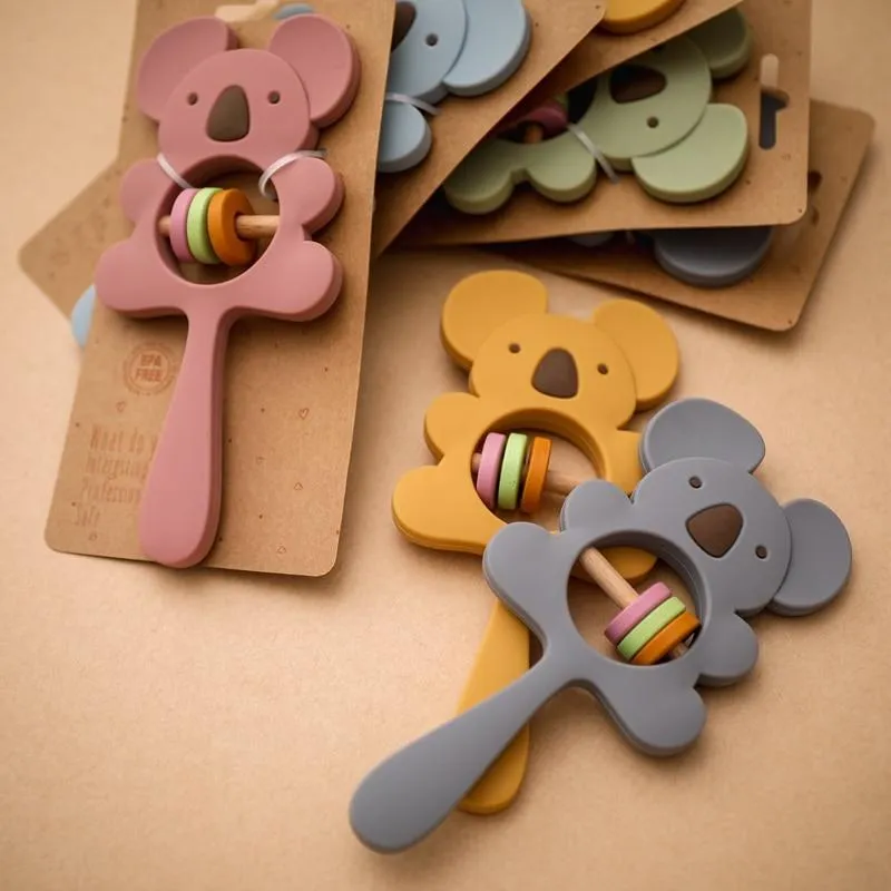 1PCS Baby Silicone Rattle Koala Toys Baby Teether Play Gym Montessori Food Grade Stroller Bed Bell Pacifier Educational Baby Ite