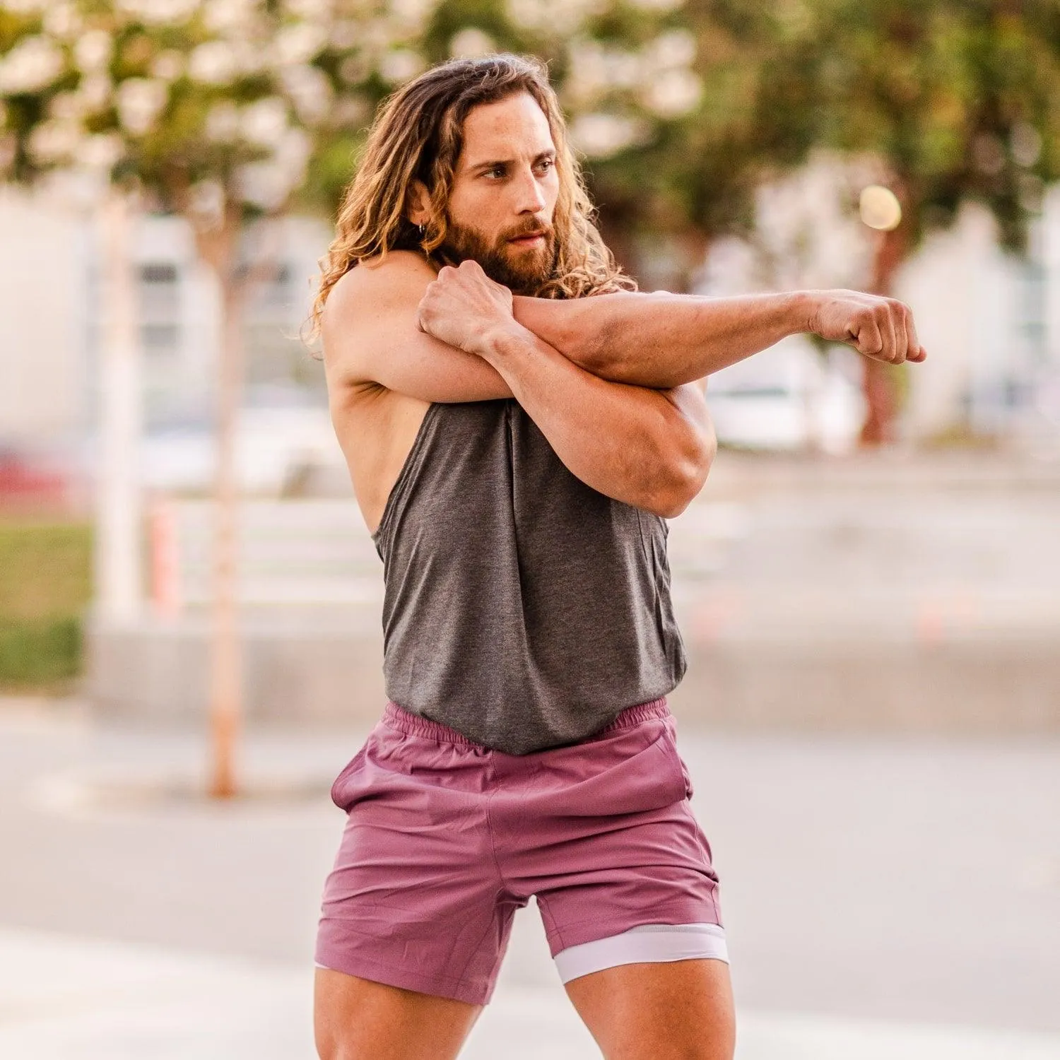 2 in 1 Stretch Short Lined Fuchsia Gym Shorts