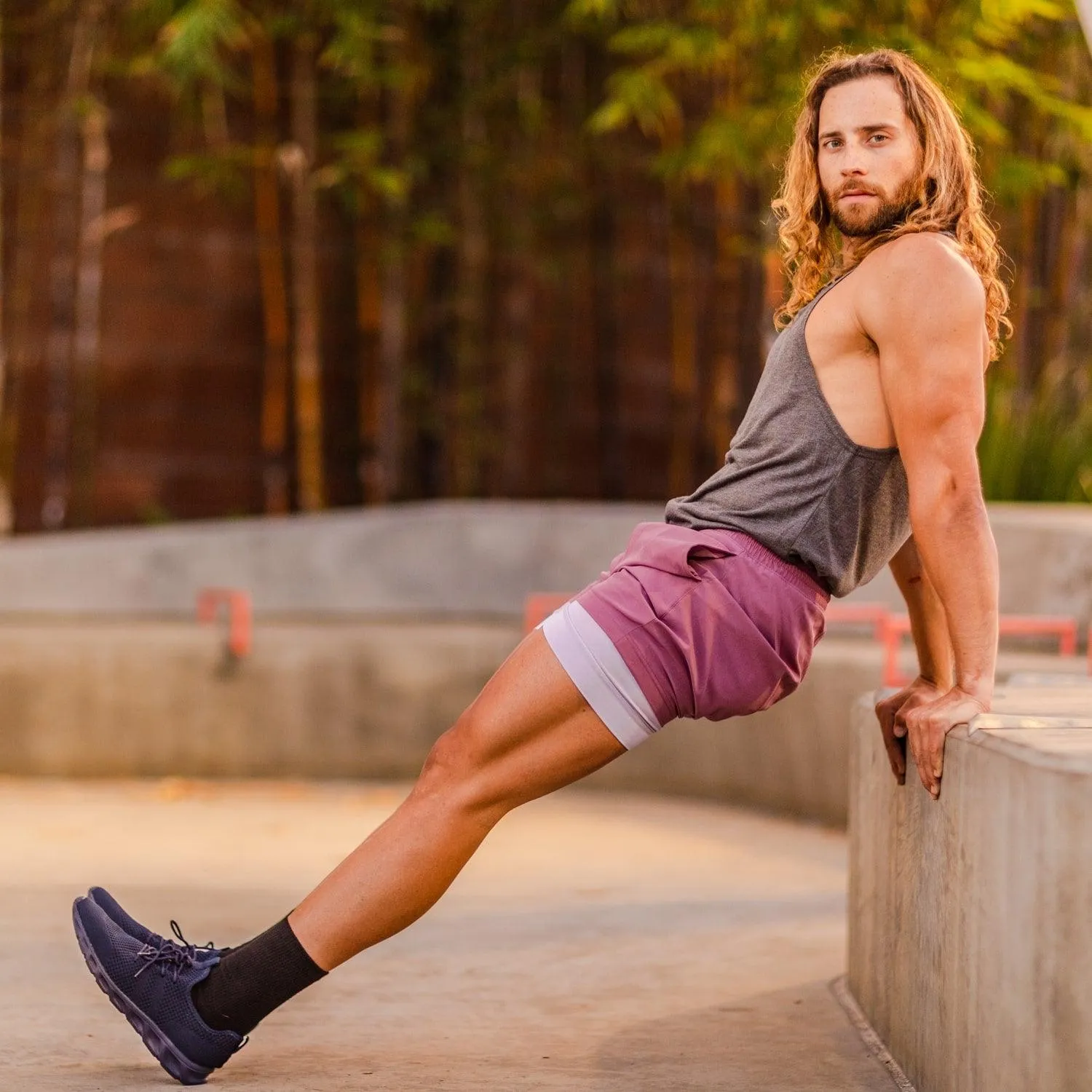 2 in 1 Stretch Short Lined Fuchsia Gym Shorts