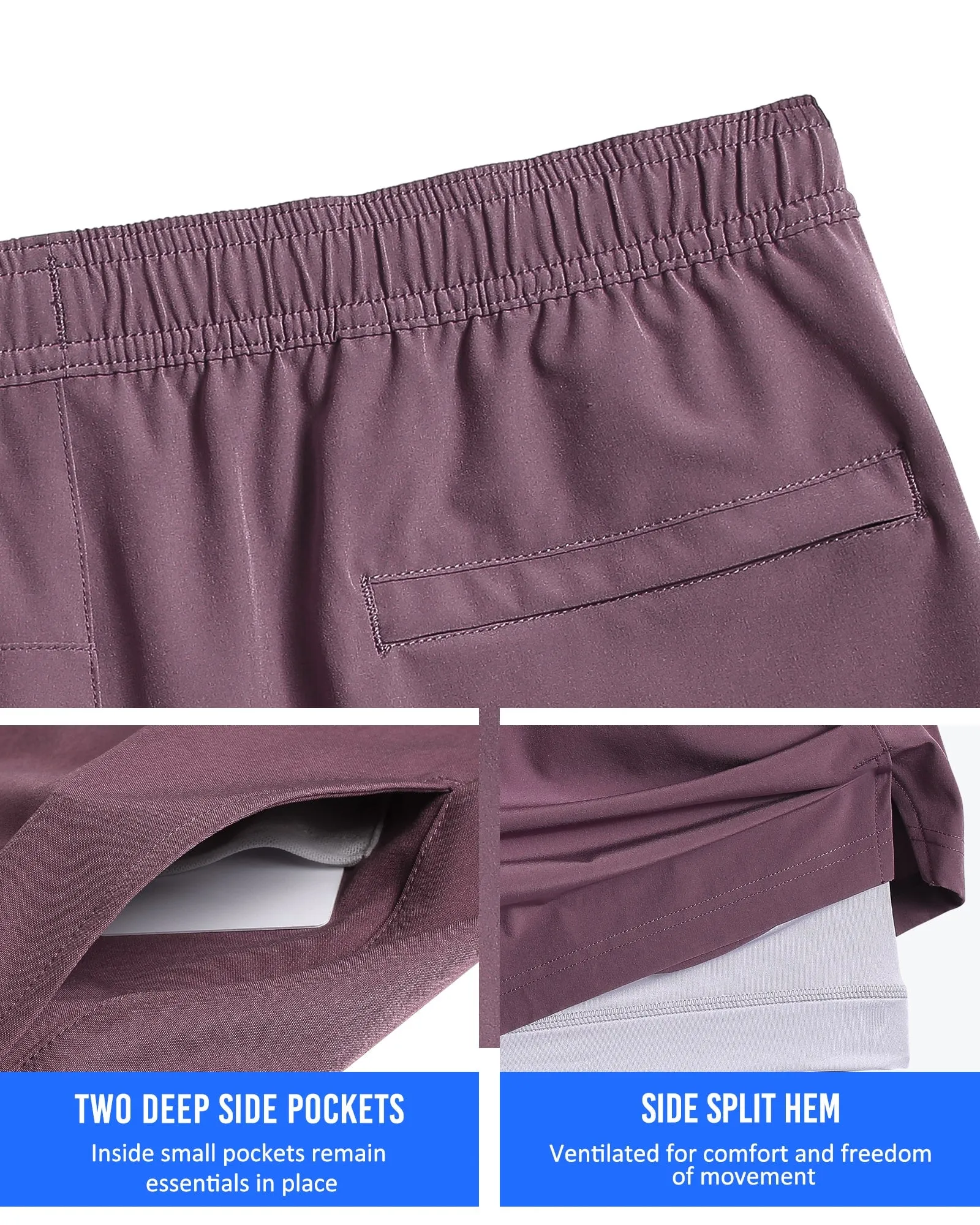 2 in 1 Stretch Short Lined Fuchsia Gym Shorts