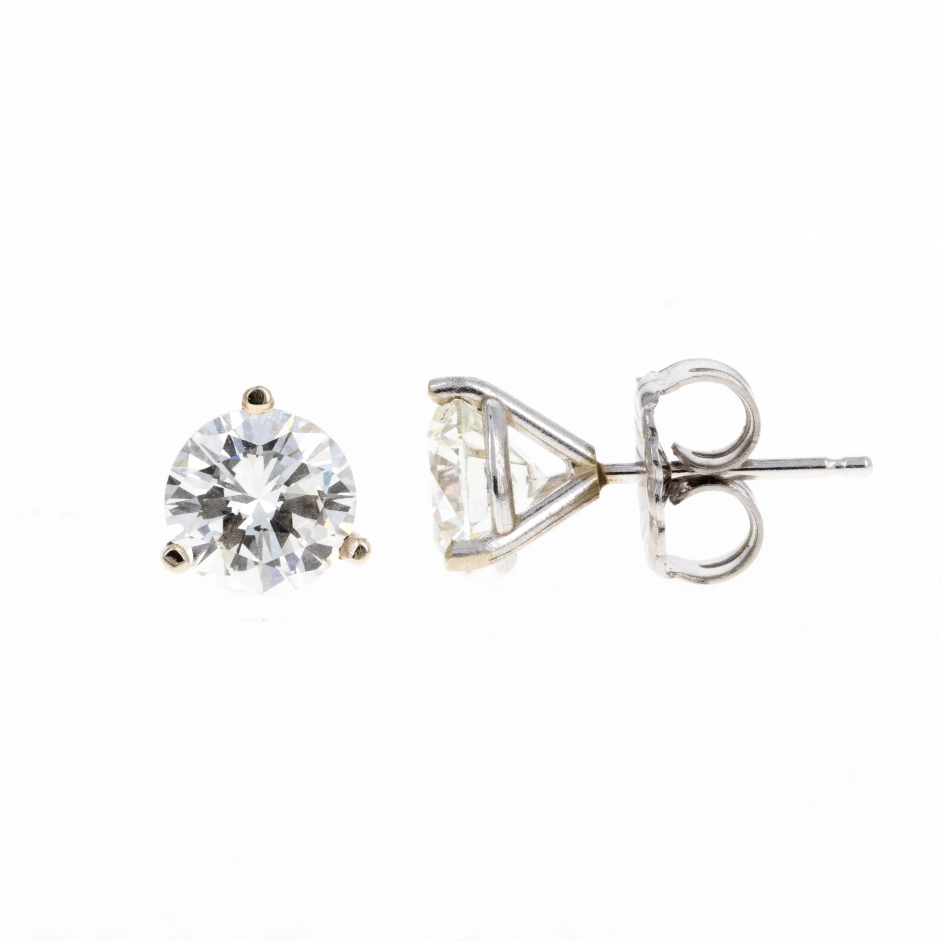 2.02 Carat Total Weight Round Brilliant Diamond Martini Stud Earrings in 14K White Gold GIA Certified