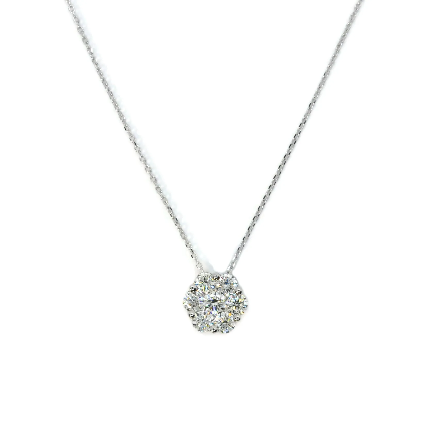 AFJ Diamond Collection - Diamond Pendant Cluster Necklace, 14k White Gold