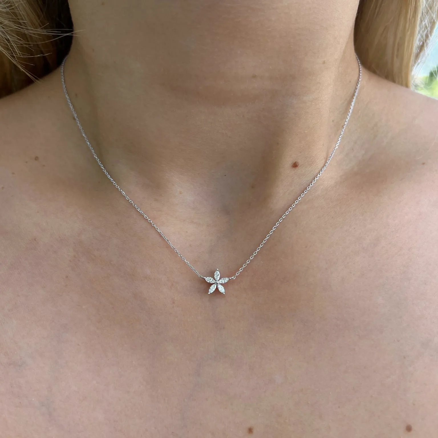 AFJ Diamond Collection - Star Diamond Pendant Necklace, 18k White Gold