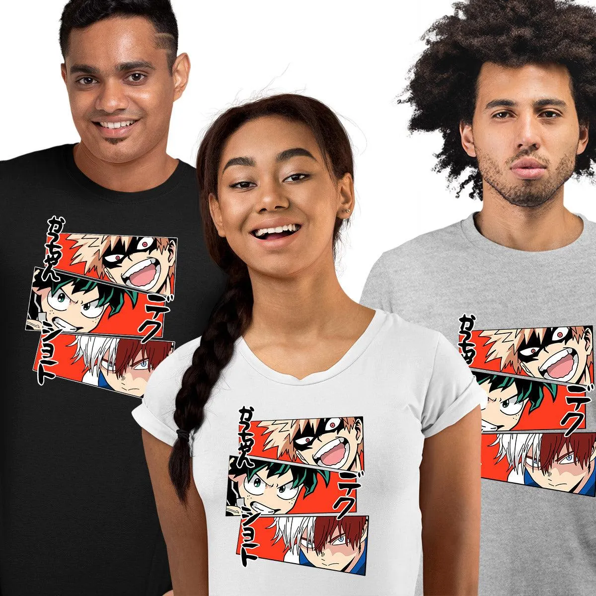 Anime My Hero Academia Katsuki Bakugo Midoriya Izuku And Shoto Todoroki T-shirt Anime Manga