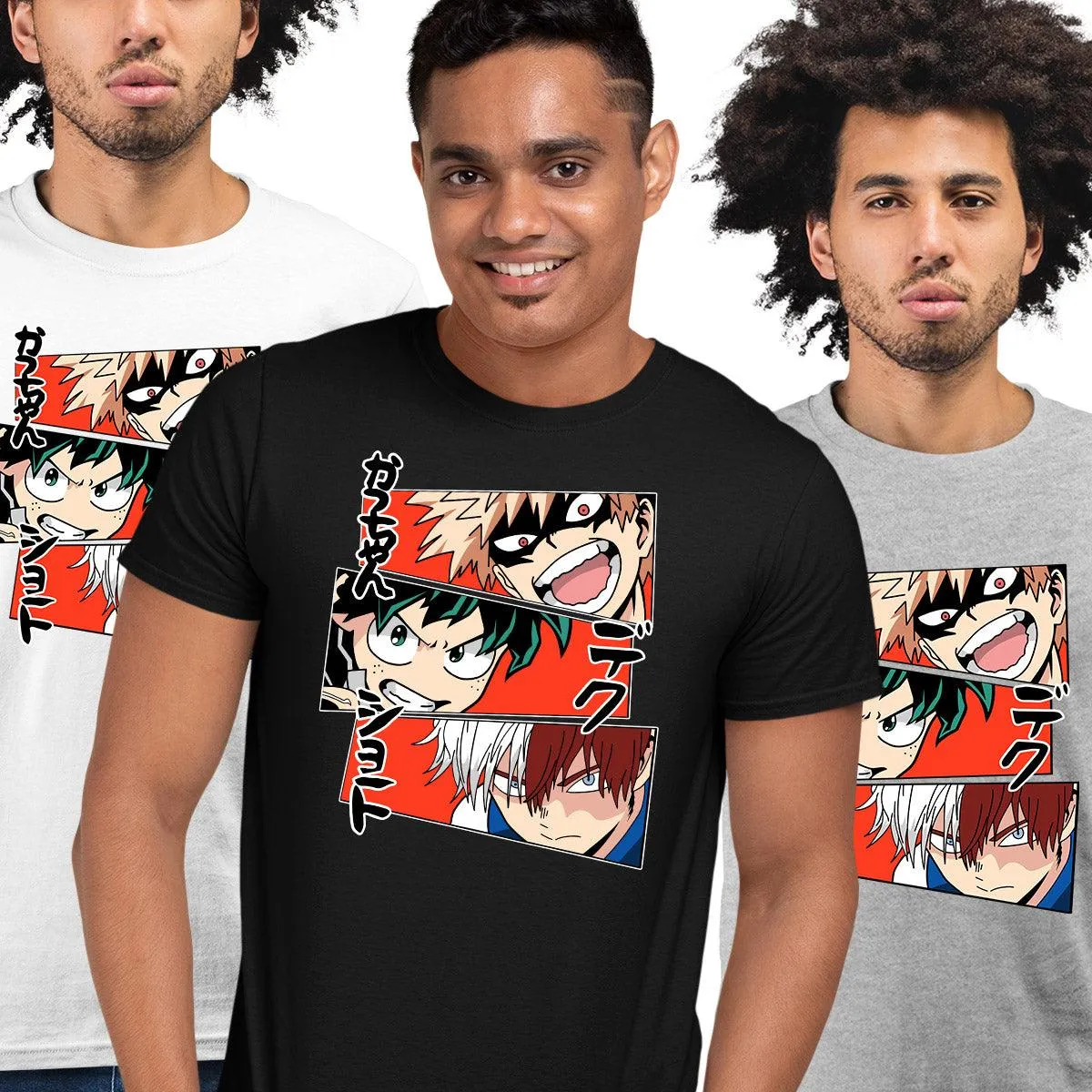 Anime My Hero Academia Katsuki Bakugo Midoriya Izuku And Shoto Todoroki T-shirt Anime Manga