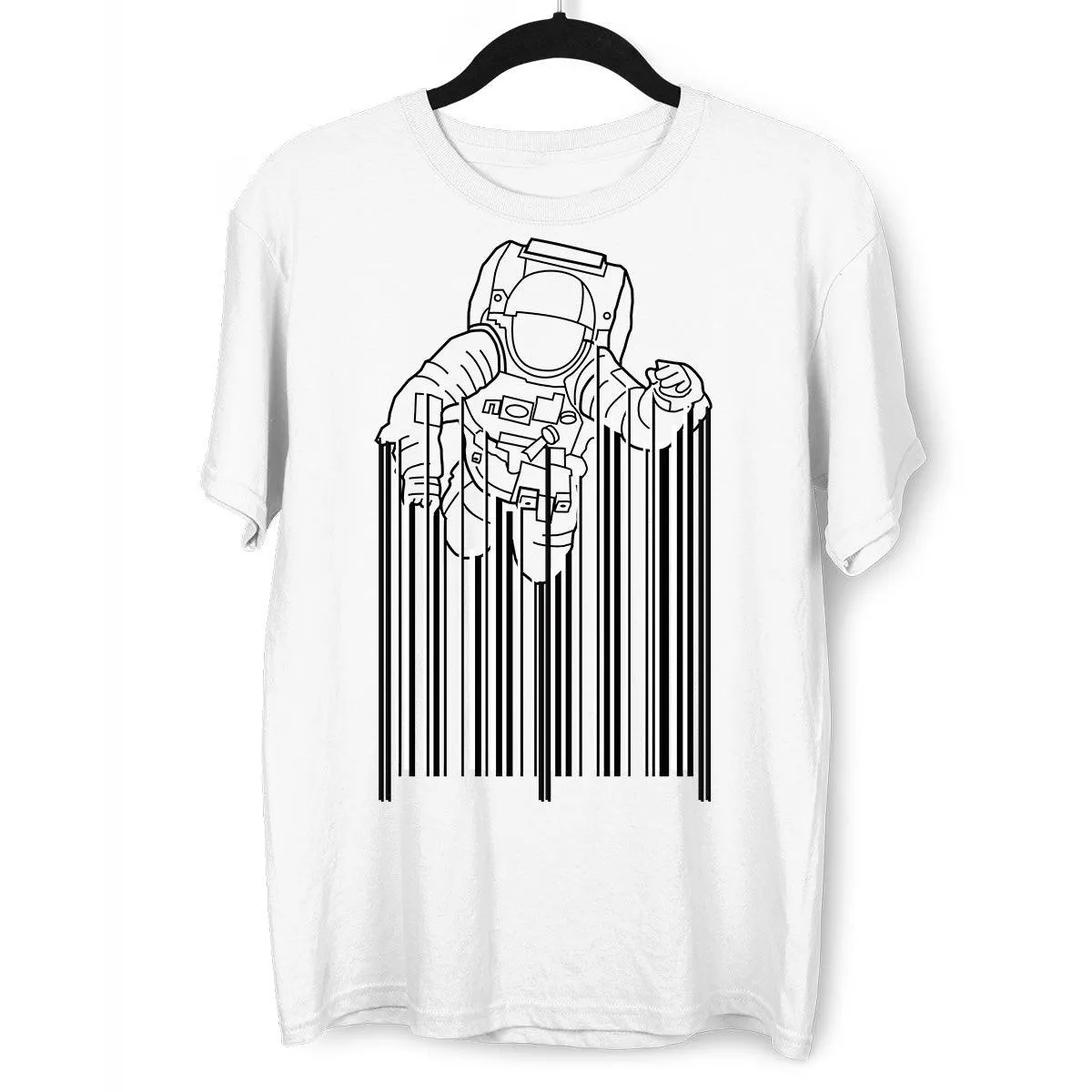 Astronaut with barcode T-Shirt Black & White t-shirt design