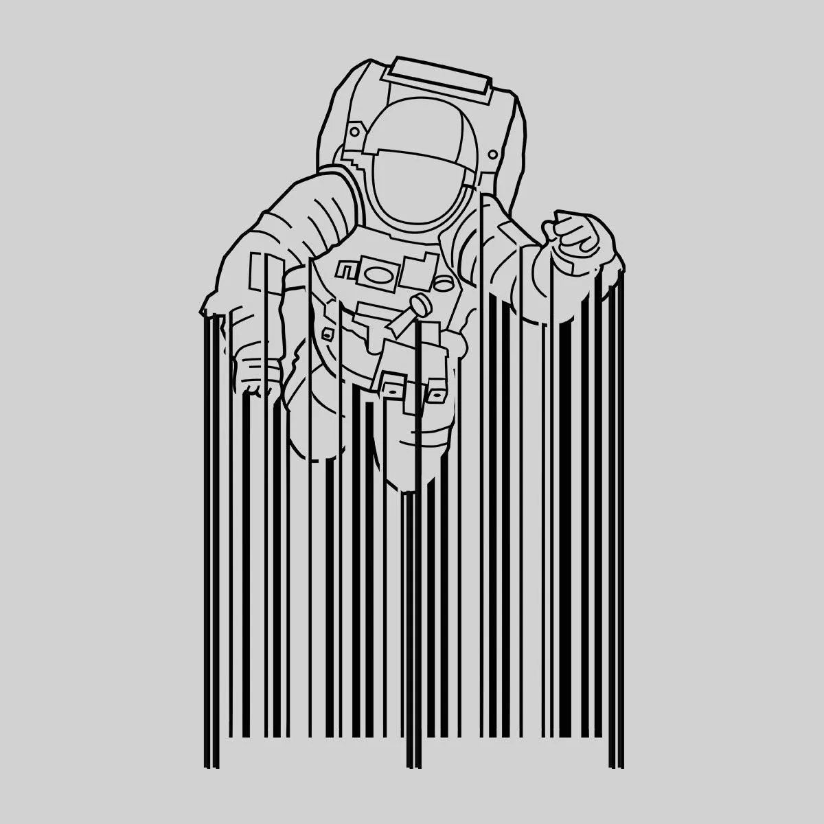 Astronaut with barcode T-Shirt Black & White t-shirt design