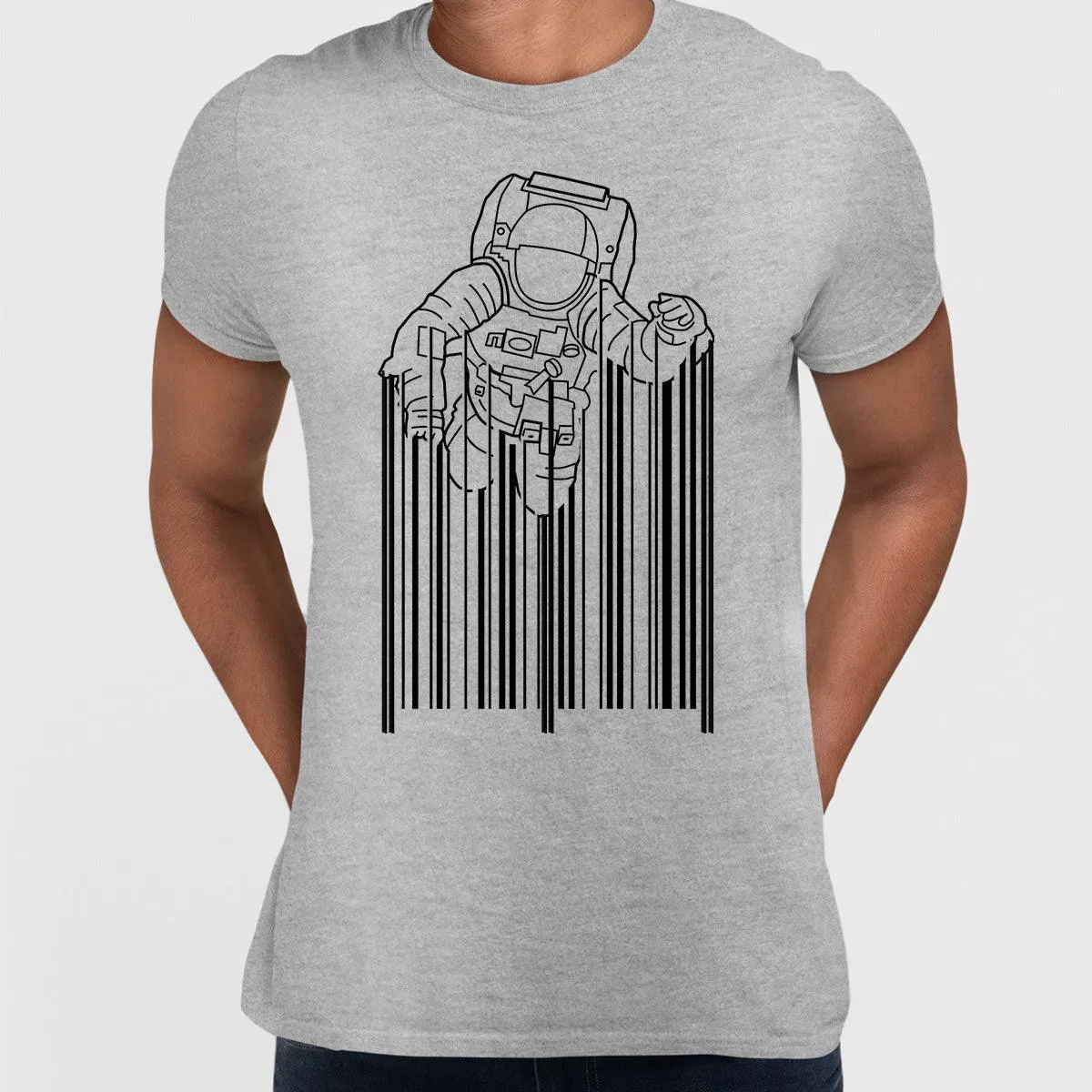 Astronaut with barcode T-Shirt Black & White t-shirt design