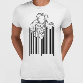 Astronaut with barcode T-Shirt Black & White t-shirt design