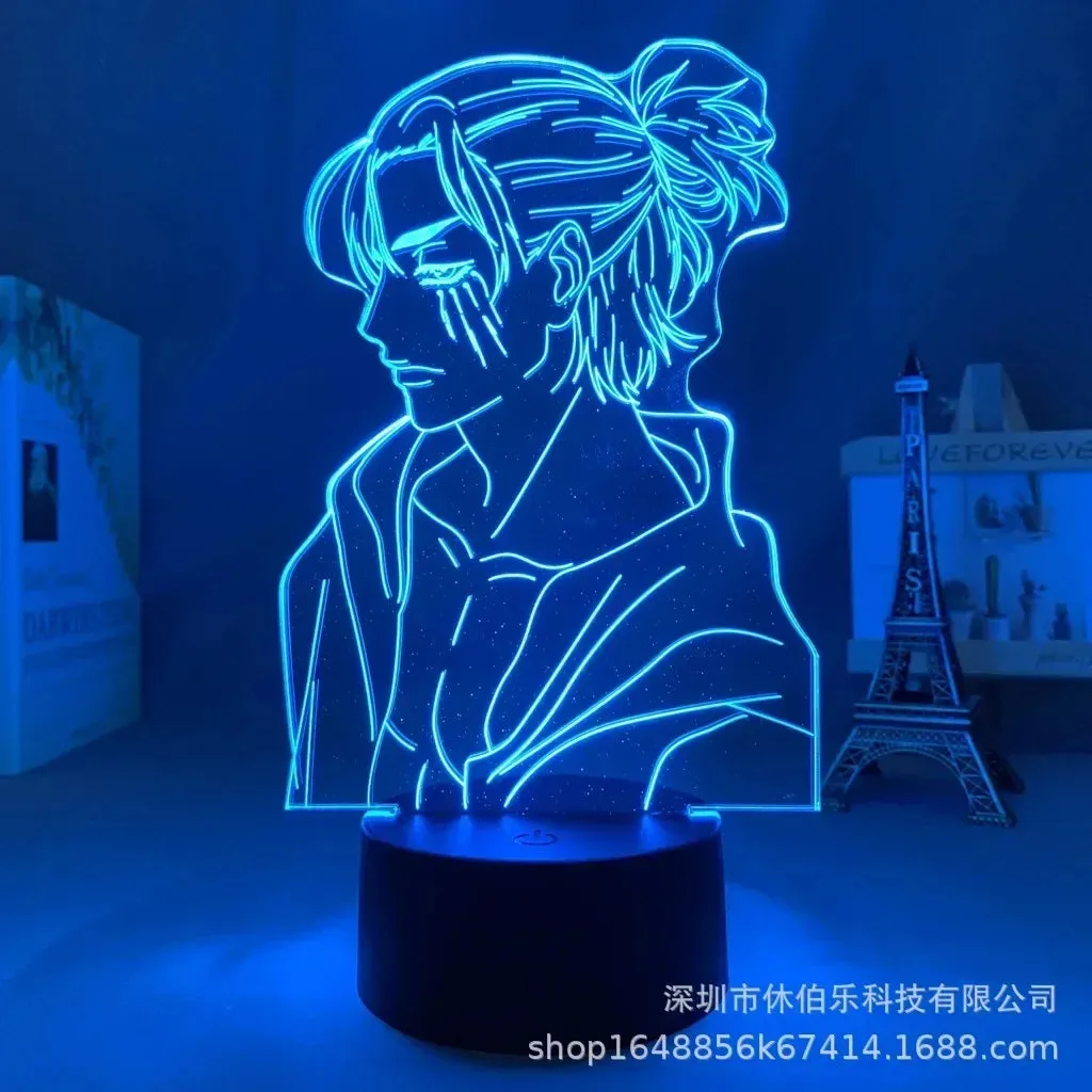 Attack on Titan Cartoon 3D Eren Levi Mikasa Visual Night Lights LED Figure Night Lamp Bedroom Anime Nightlights Color Changing