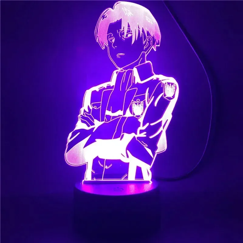 Attack on Titan Cartoon 3D Eren Levi Mikasa Visual Night Lights LED Figure Night Lamp Bedroom Anime Nightlights Color Changing