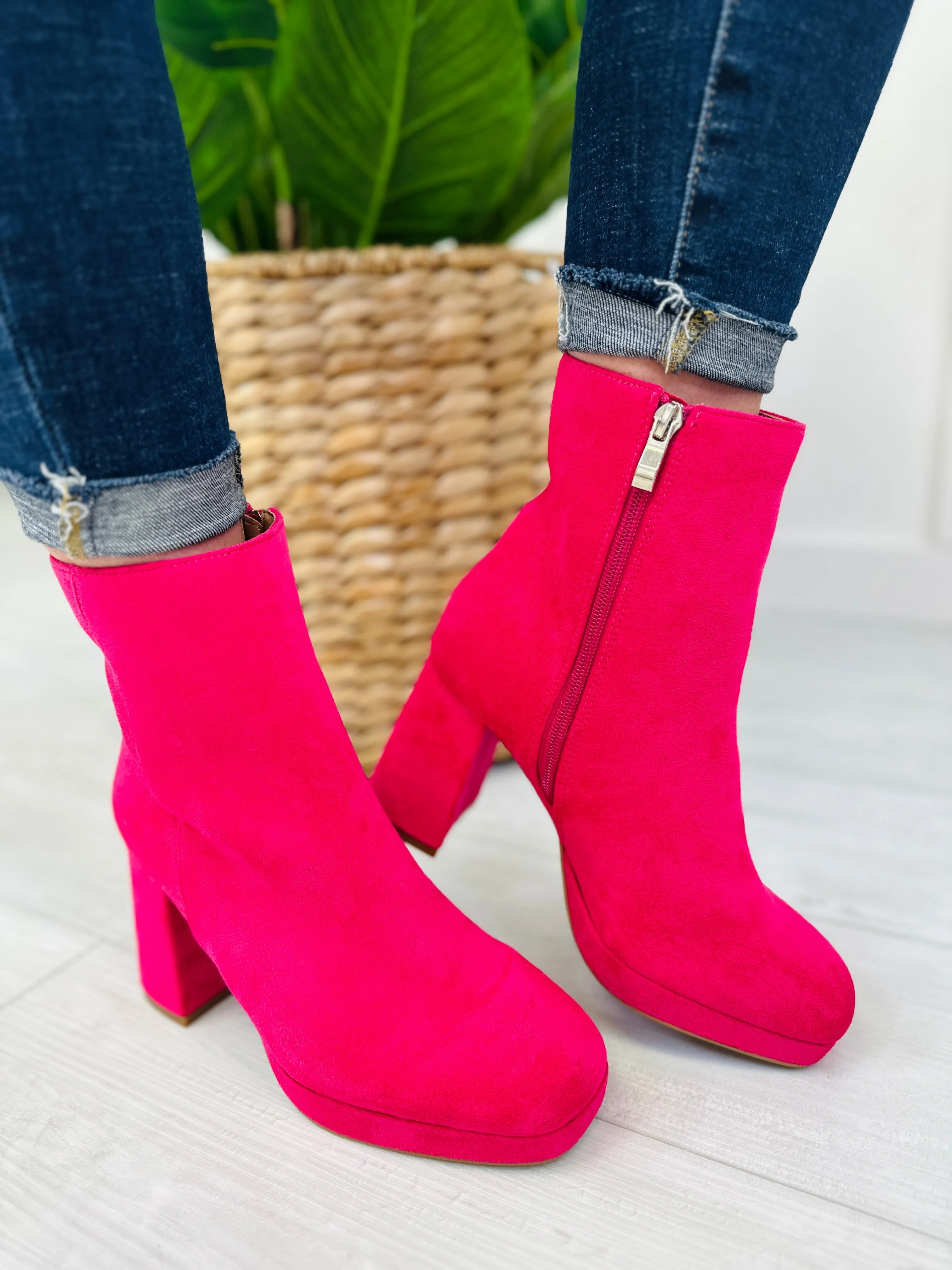 Big Step Booties In Fuchsia Suede