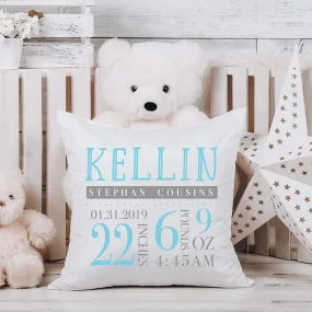 Birth Stats Pillow - Blue