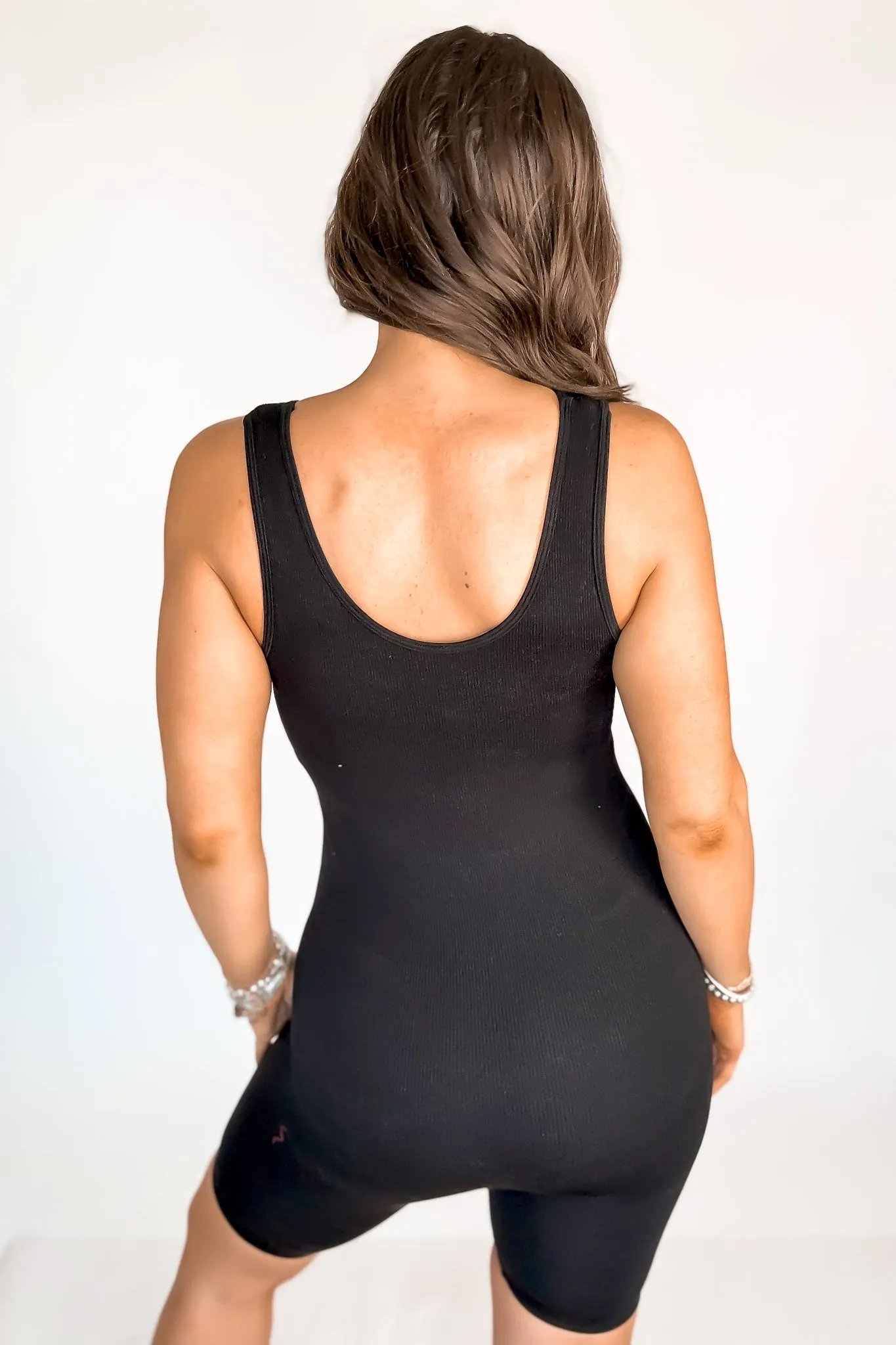 Black Ribbed Seamless Sports Romper