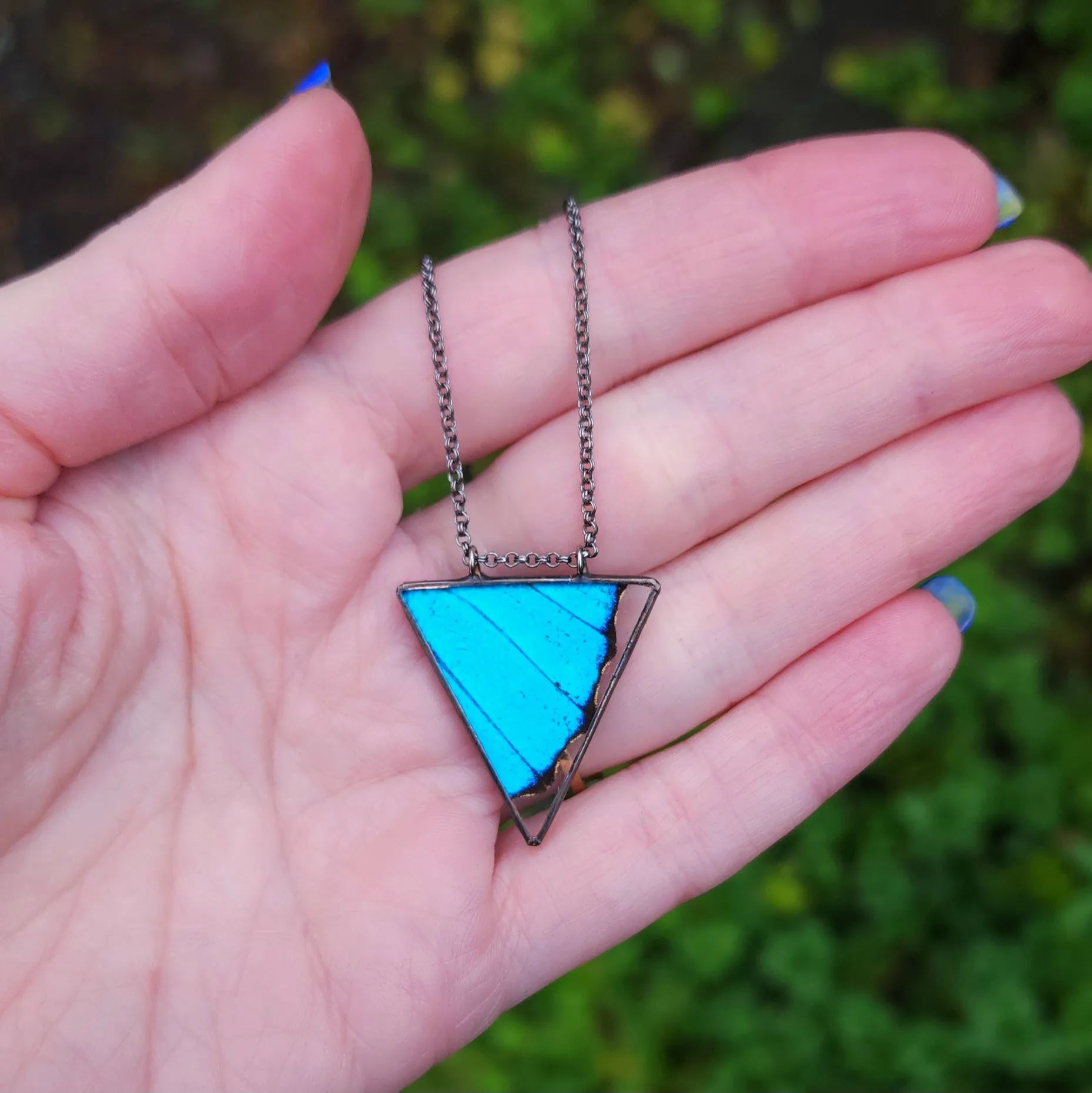 Blue Morpho Triangle Necklace