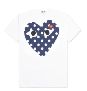 CDG WHITE BLUE DOTTED DOUBLE HEARTS T-SHIRT