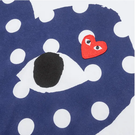 CDG WHITE BLUE DOTTED DOUBLE HEARTS T-SHIRT