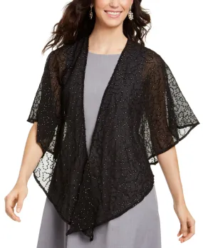 Cejon Women's Squiggle-Sequins Draped Shawl, Black, One size