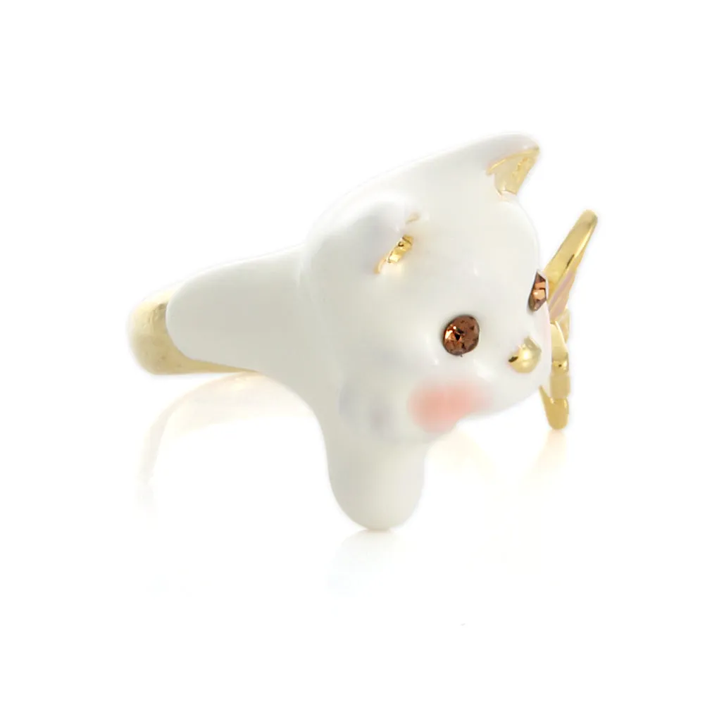 Cute Cat and Butterfly Ring