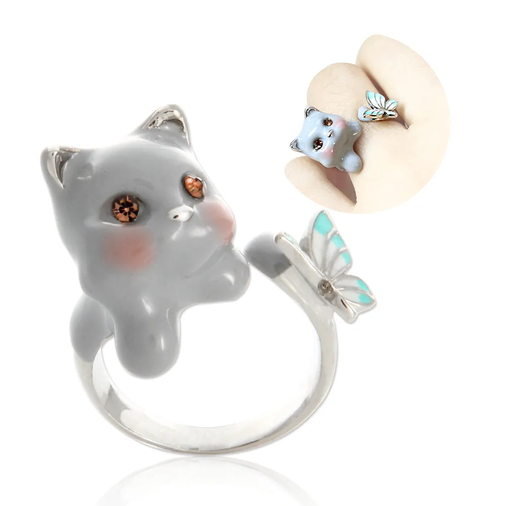 Cute Cat and Butterfly Ring