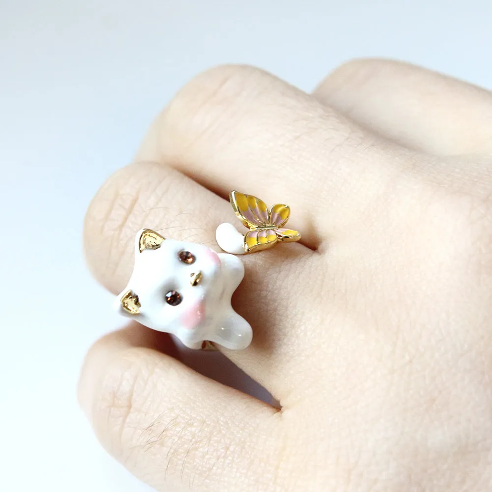 Cute Cat and Butterfly Ring