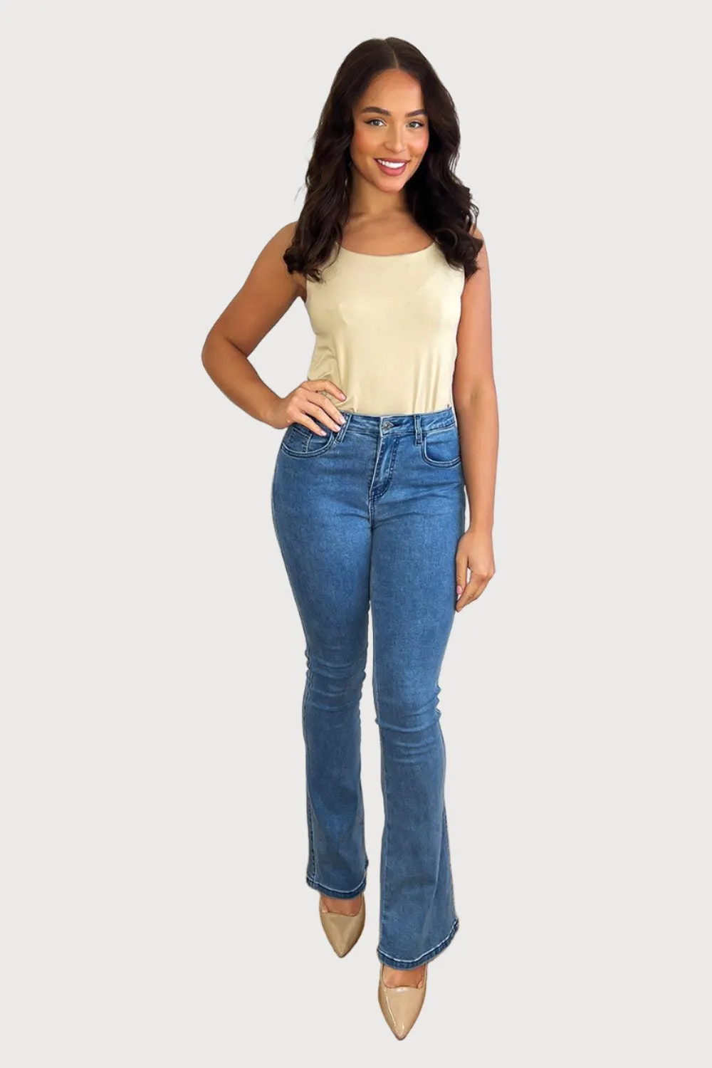 Denim Blue Flared Leg Jeans