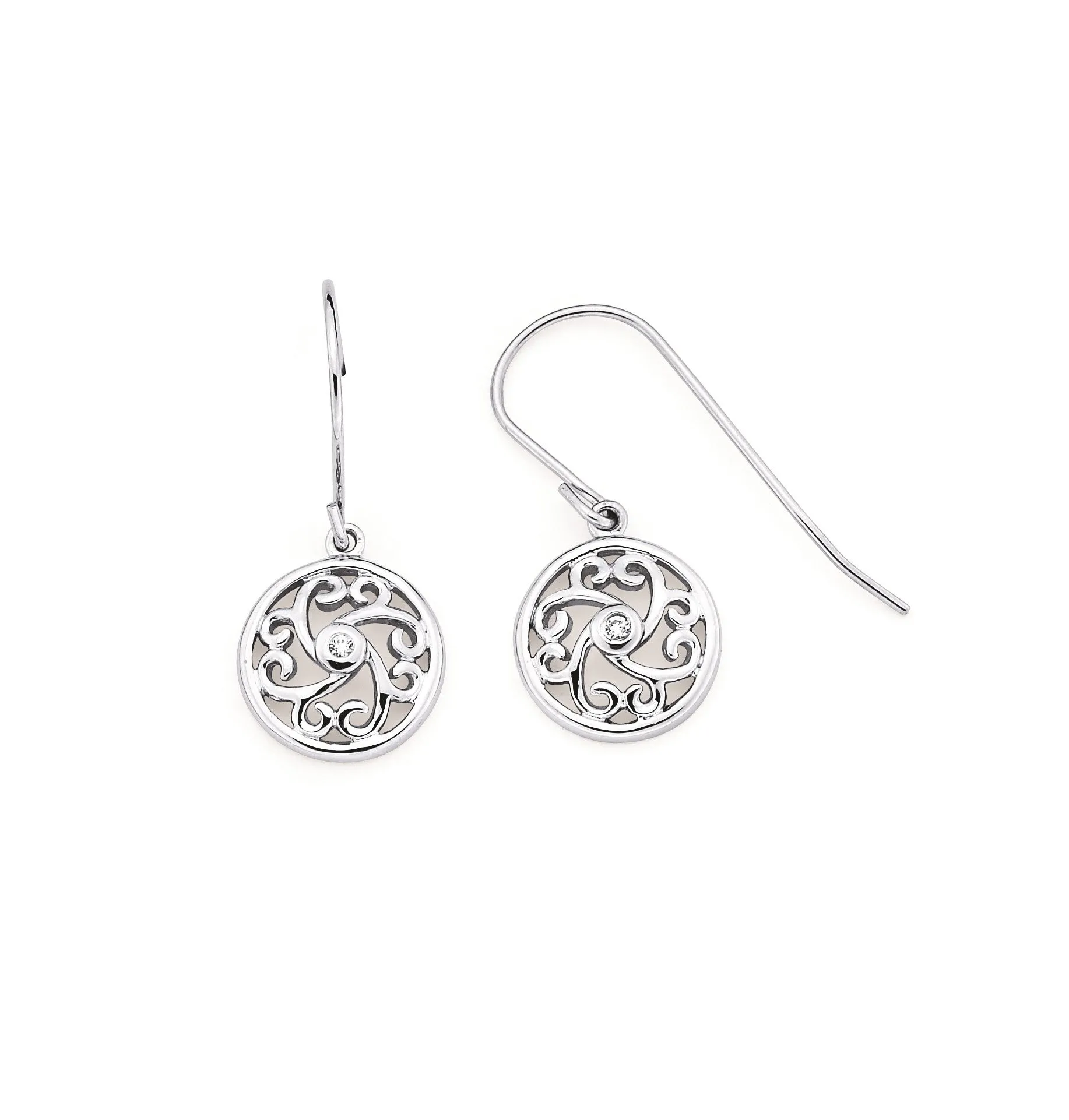 Diamond Heart Scroll Earrings