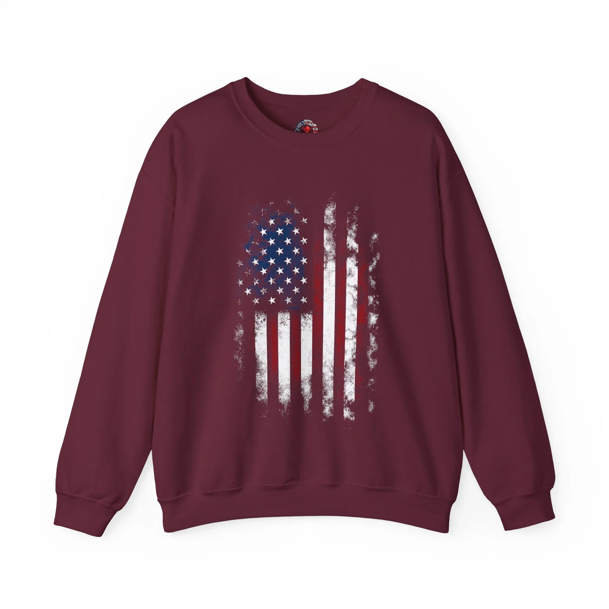 Distressed American Flag Crewneck Sweatshirt