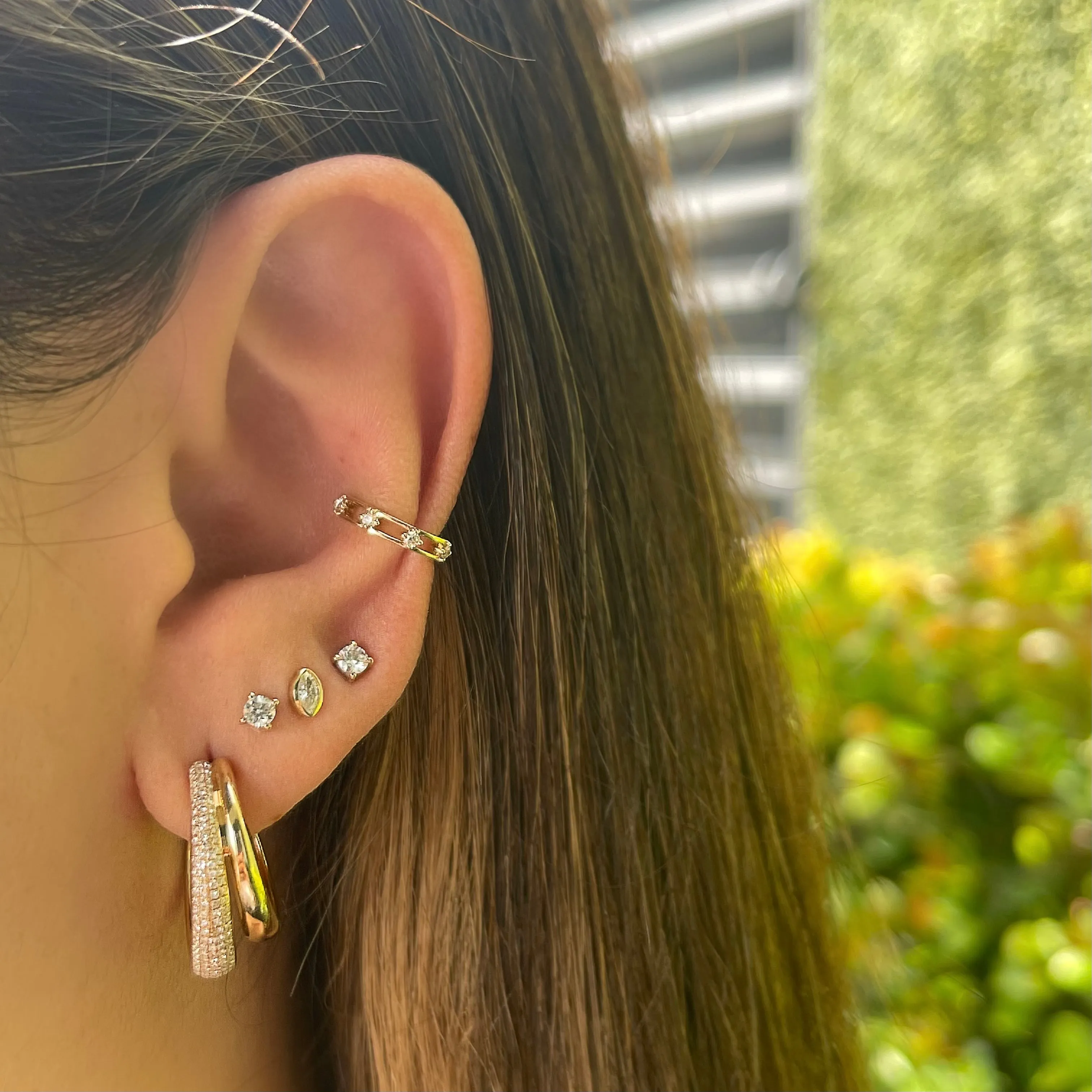 Domed Golden Diamond Hoops