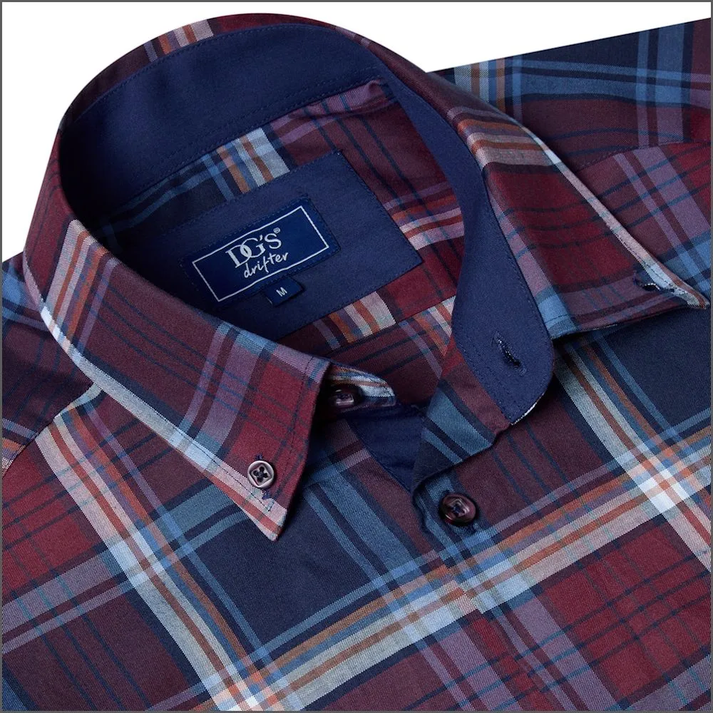 Drifter Ivano Wine Navy & Blue Check Shirt<>