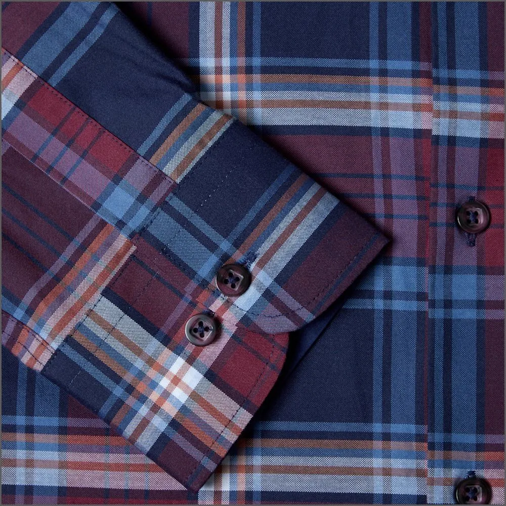 Drifter Ivano Wine Navy & Blue Check Shirt<>