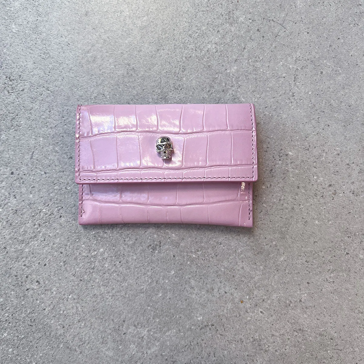 Envelope Card Holder Croc, Antic Pink/Silver