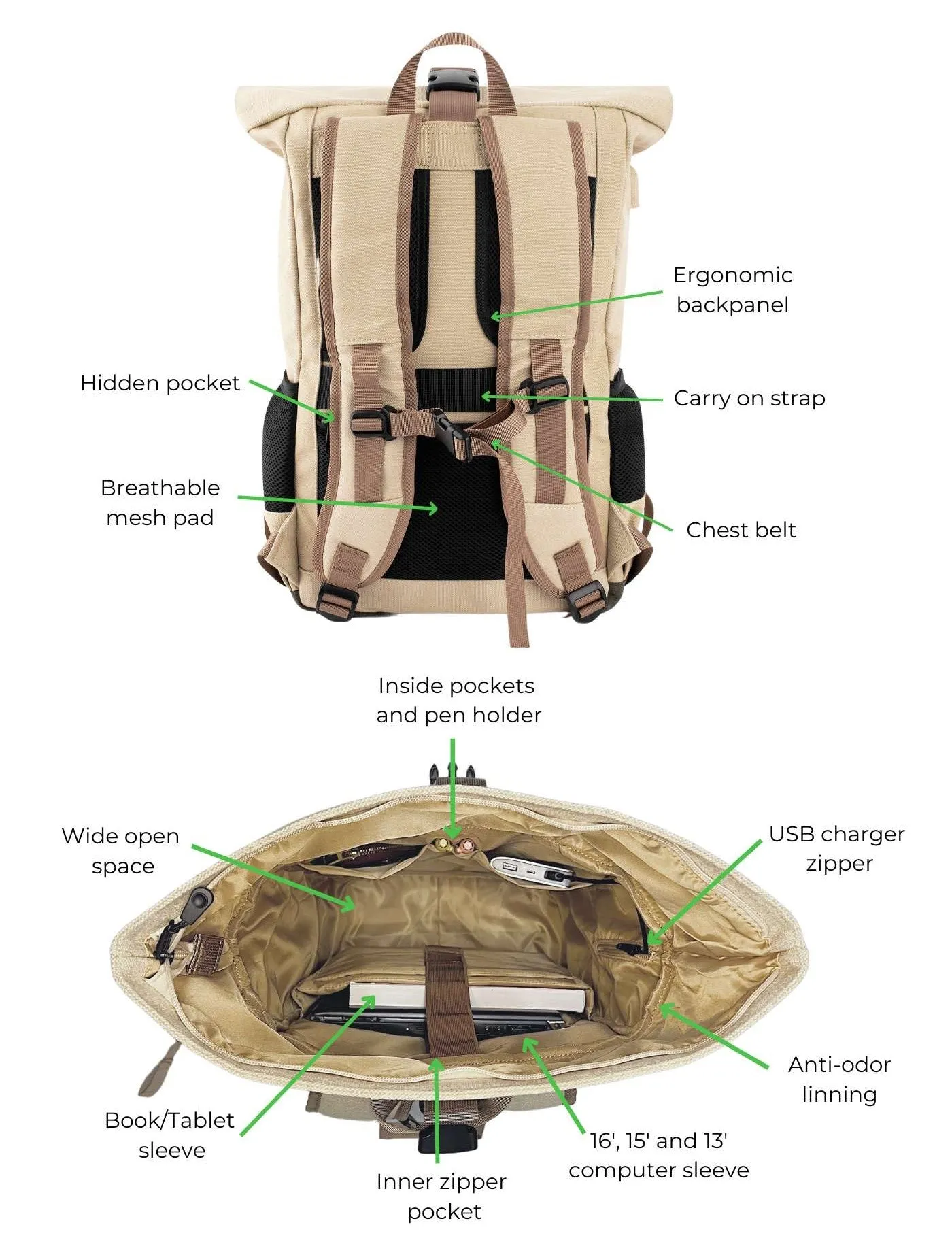 Everyday Backpack in Beige and Red