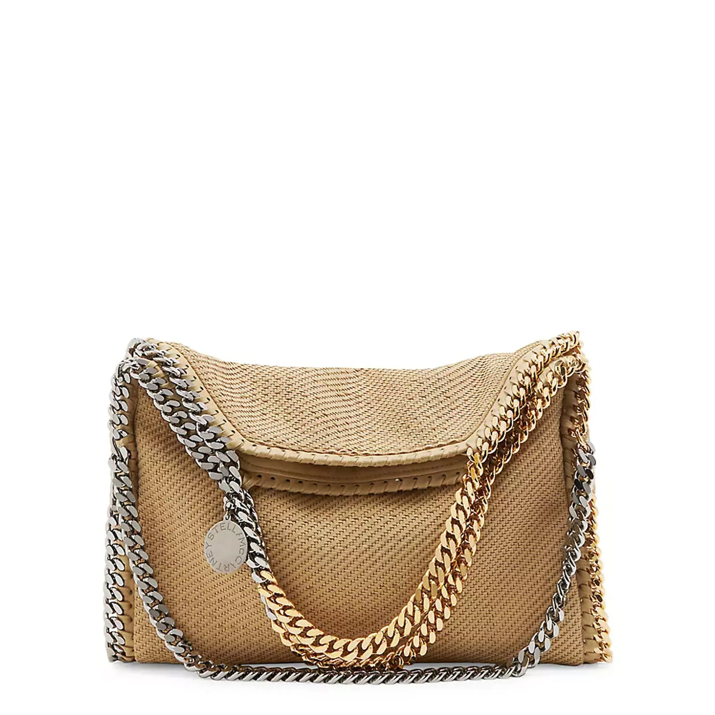 Falabella 3 Chain Tote Woven Suede, Light Camel