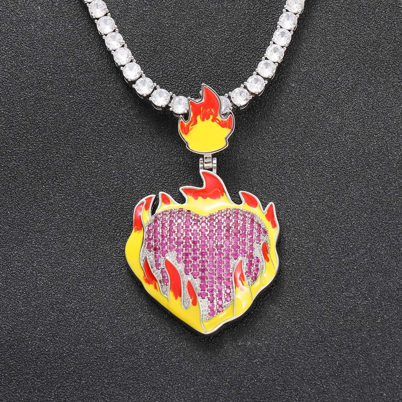 Flaming Diamond Heart Pendant