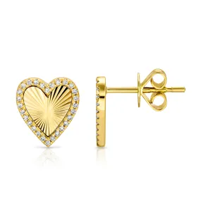 Fluted Diamond Heart Studs