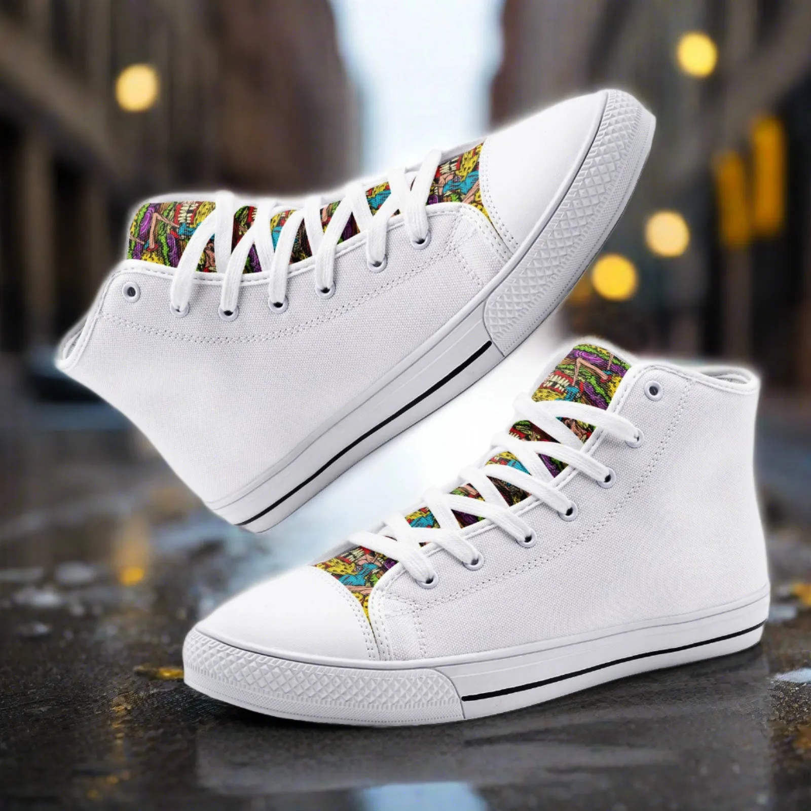 Freaky Shoes® Freestyle Art Printed Tongue Unisex High Top Canvas Shoes